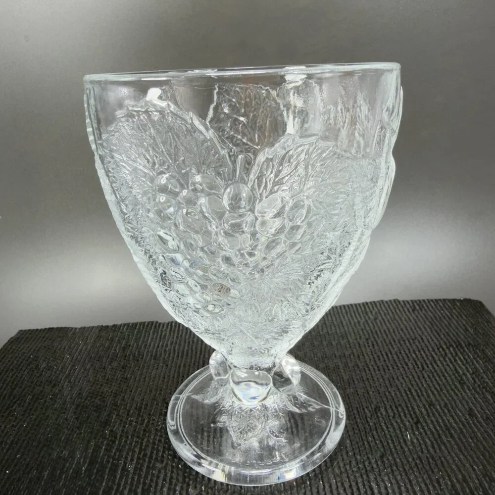 Pasabahce Fruit Embossed Heavy Pressed Glass Goblets Clear Cups Glasses Set‎ 2